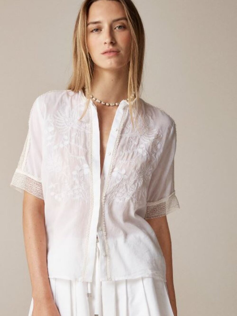 J.Crew Embroidered lace-trim button-up shirt in cotton voile NWT